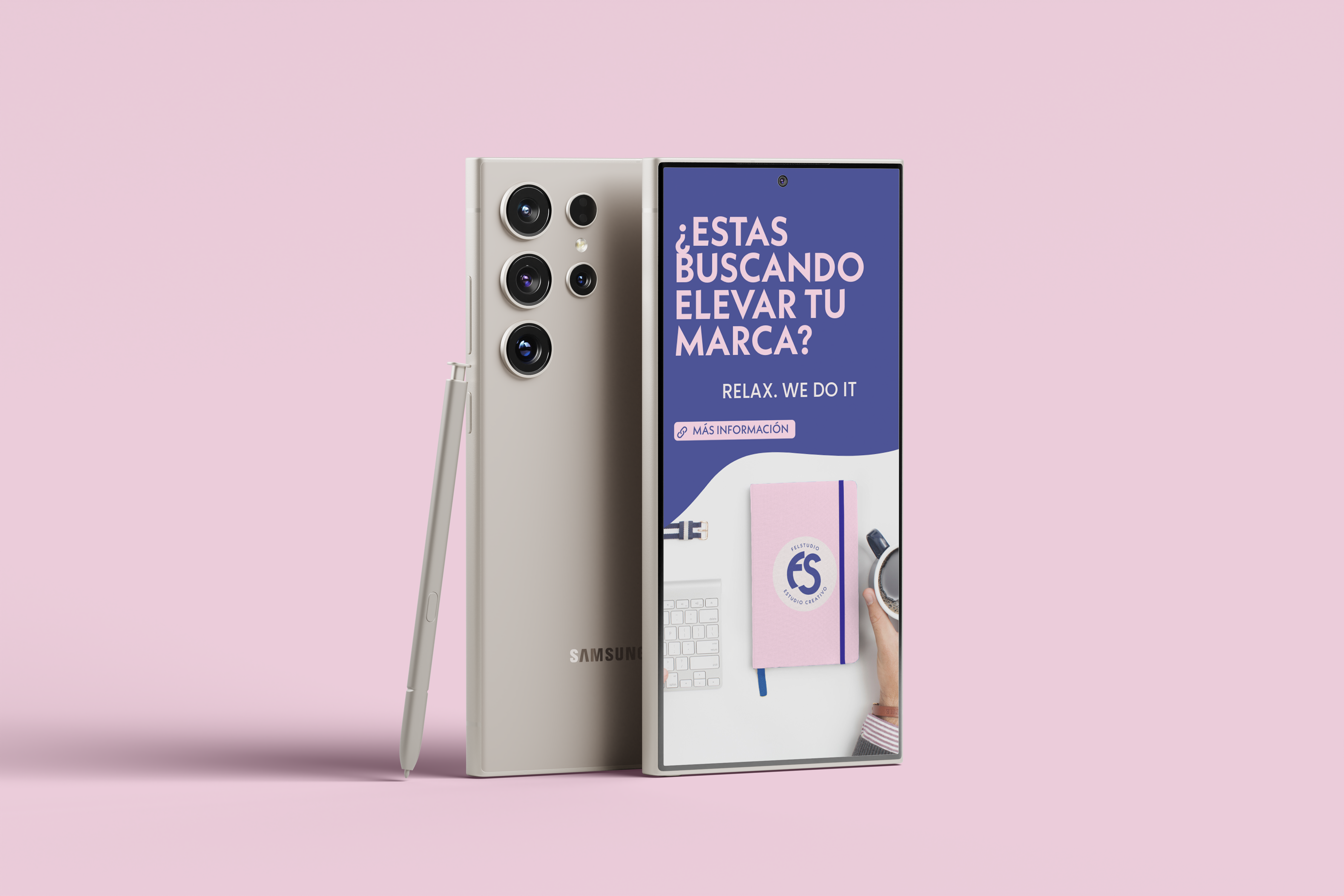 Mockup de packaging creativo con ilustraciones exclusivas de Fel Studio